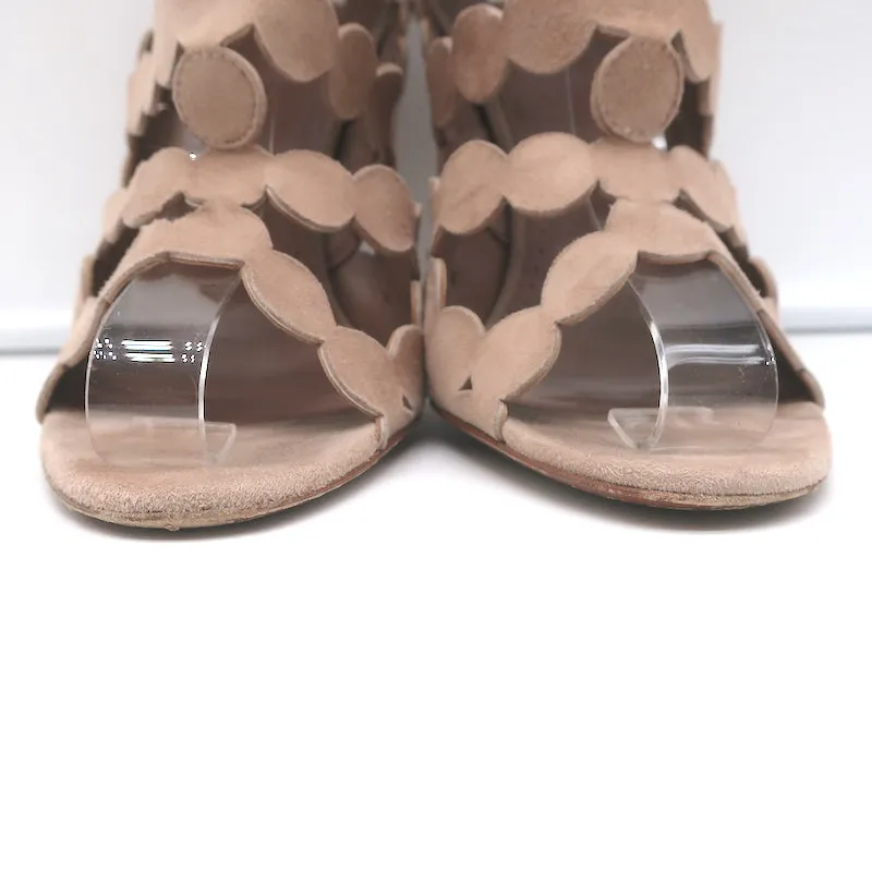 Alaia Laser Cut Booties Nude Suede Size 38.5 Open Toe Ankle Boots