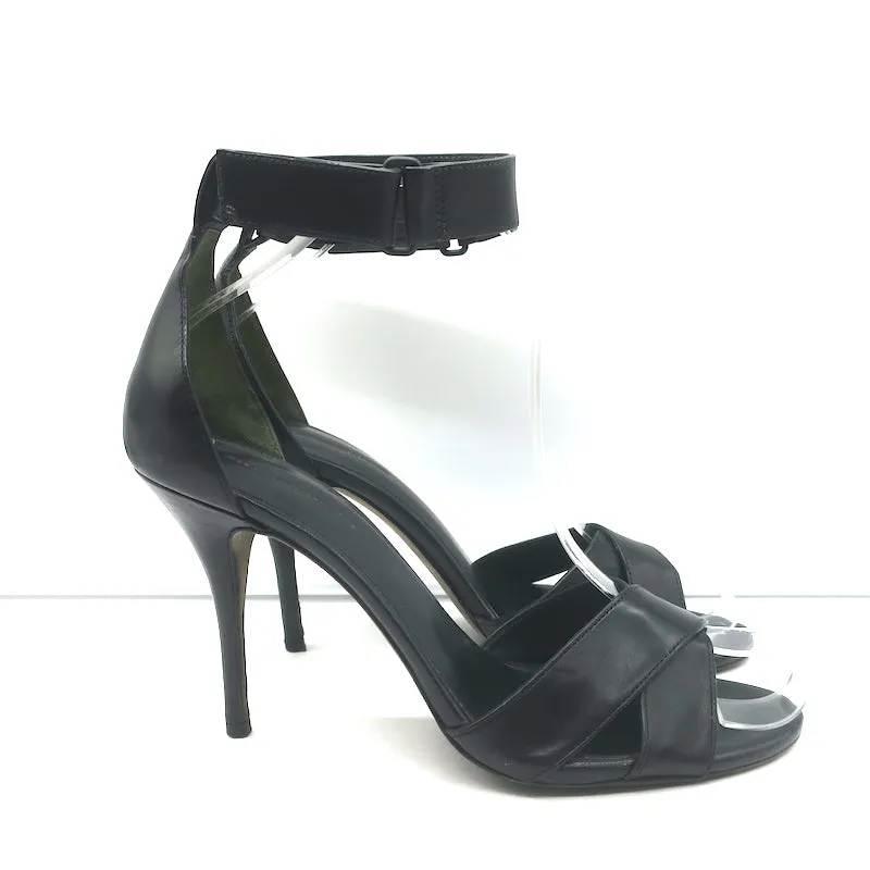 Alexander Wang Crisscross Sandals Black Leather Size 38 Ankle Strap Heels