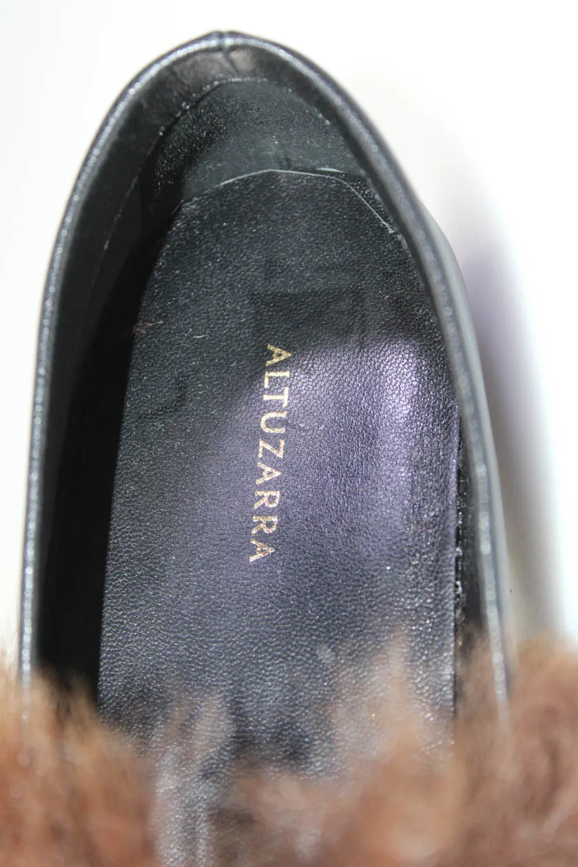 Altuzarra Womens Slip On Leather Shearling Loafers Black Brown