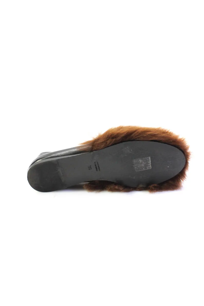 Altuzarra Womens Slip On Leather Shearling Loafers Black Brown