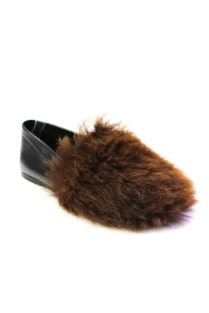 Altuzarra Womens Slip On Leather Shearling Loafers Black Brown