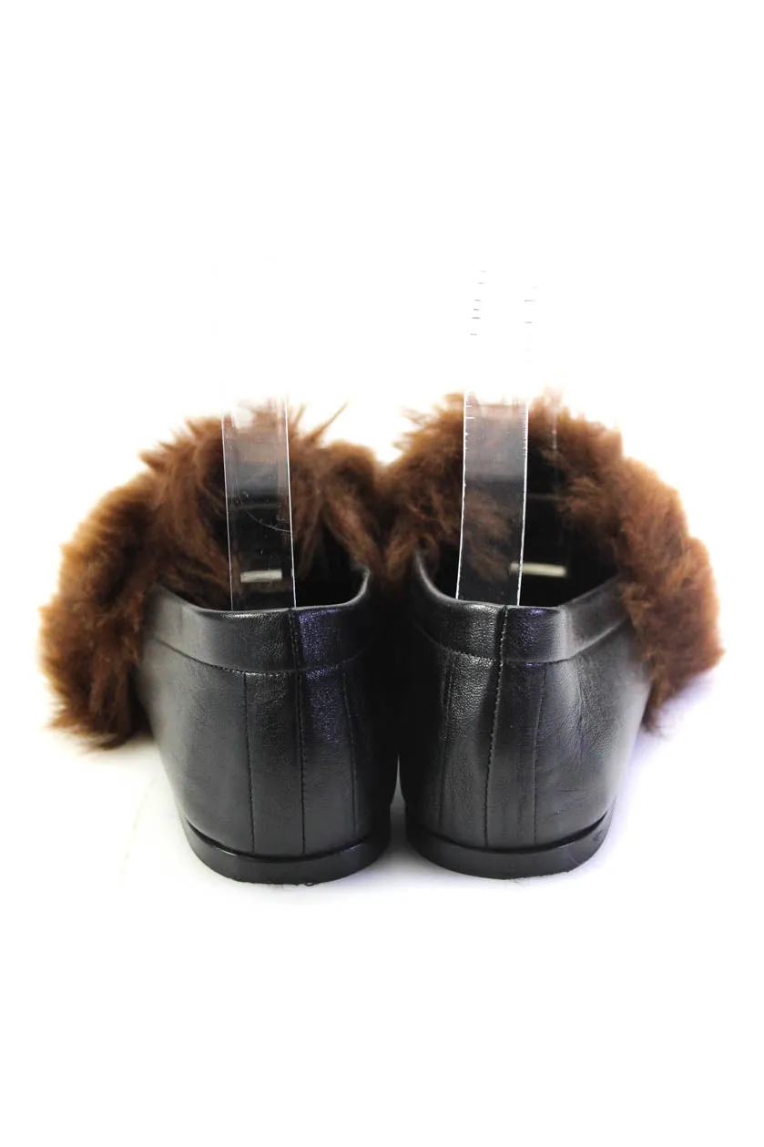 Altuzarra Womens Slip On Leather Shearling Loafers Black Brown