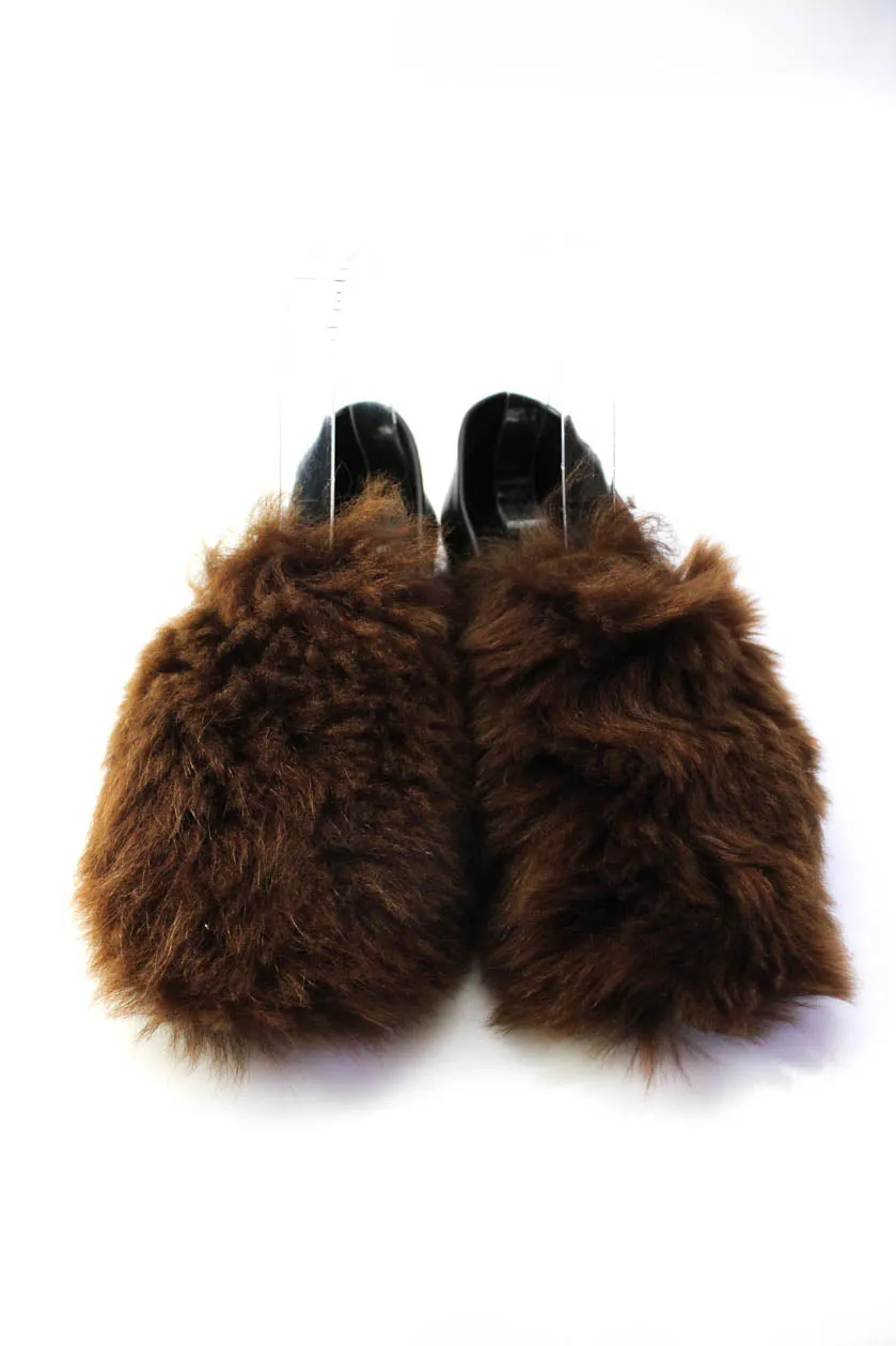 Altuzarra Womens Slip On Leather Shearling Loafers Black Brown