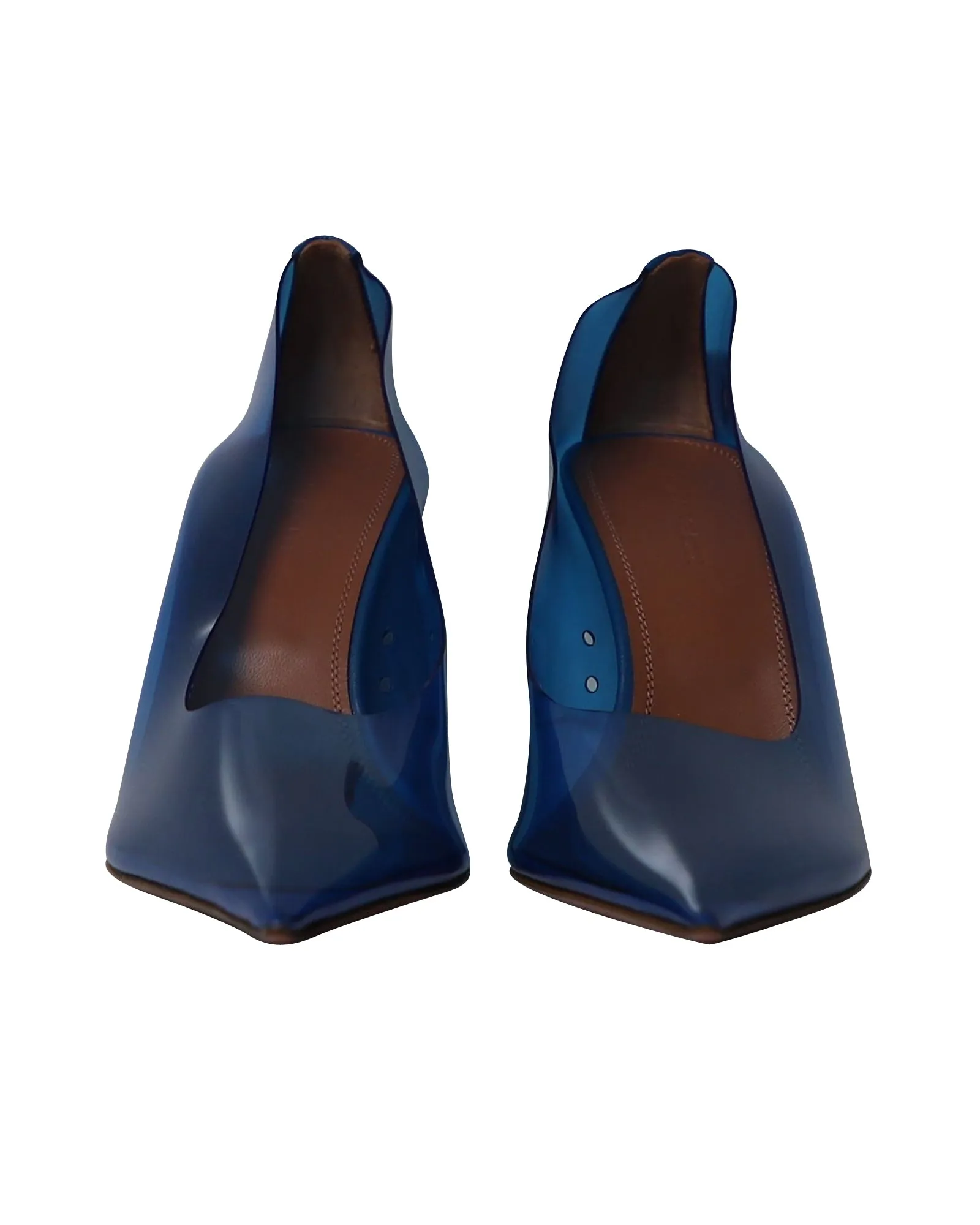 Amina Muaddi Ane Glass Wedge Pumps in Blue PVC