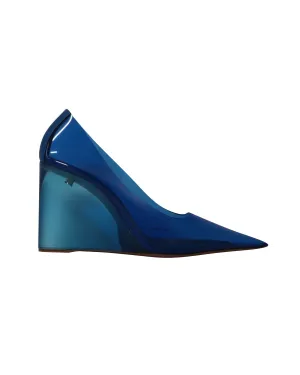 Amina Muaddi Ane Glass Wedge Pumps in Blue PVC