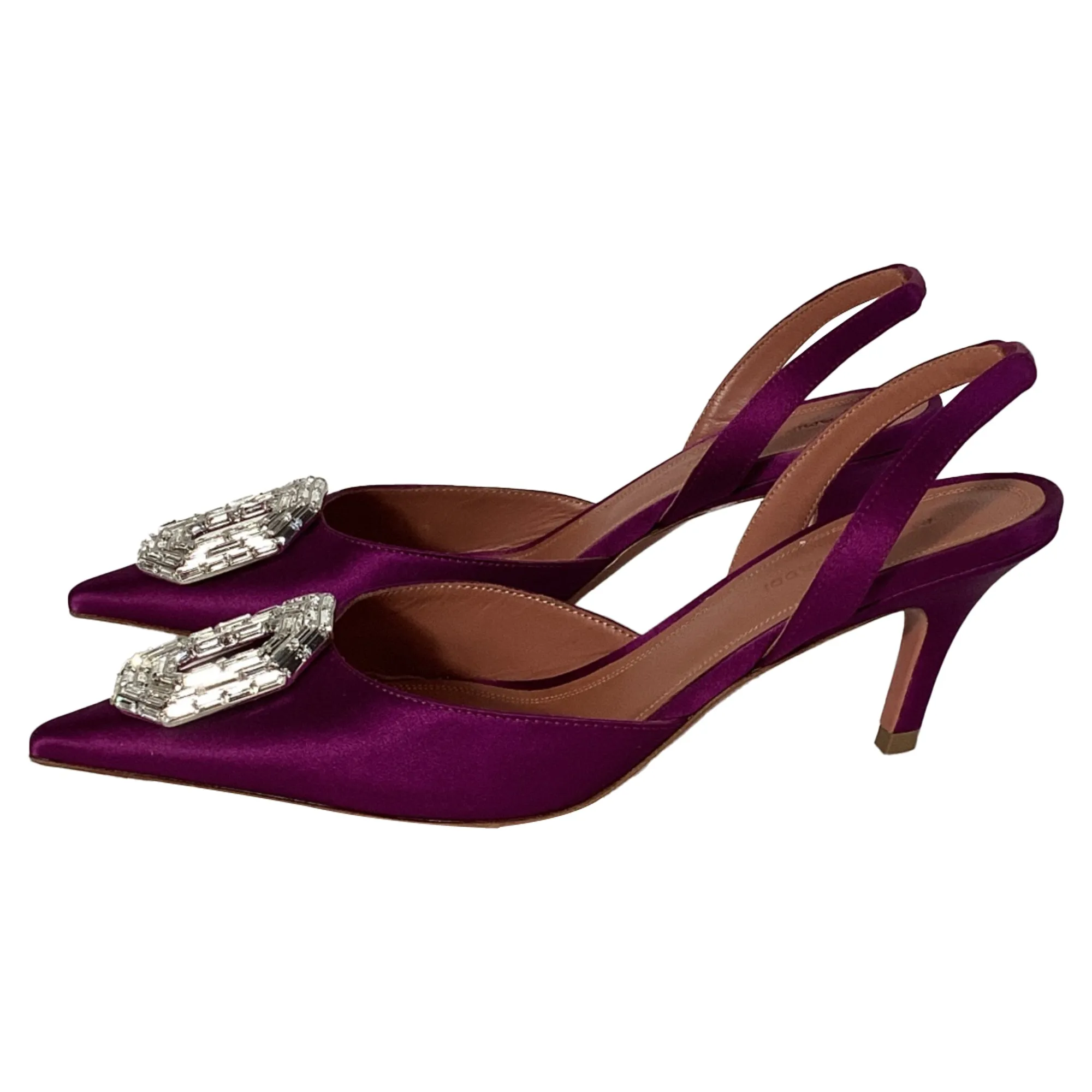 Amina Muaddi Camelia Slingback Pumps in Purple Satin