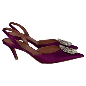 Amina Muaddi Camelia Slingback Pumps in Purple Satin