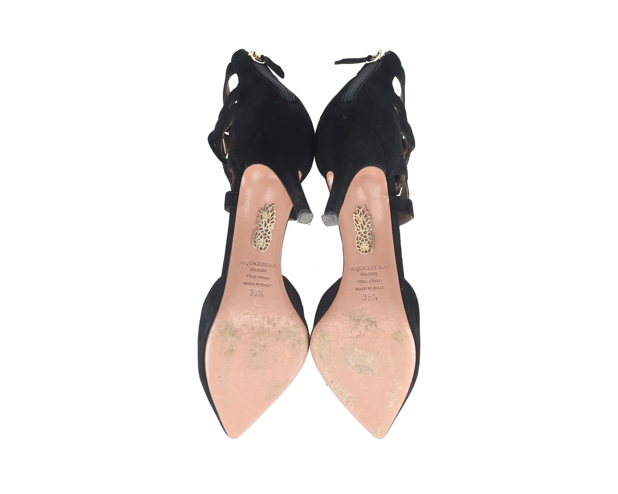 Aquazzura Belgravia Lace Up Pointed Toe Pumps in Black Suede