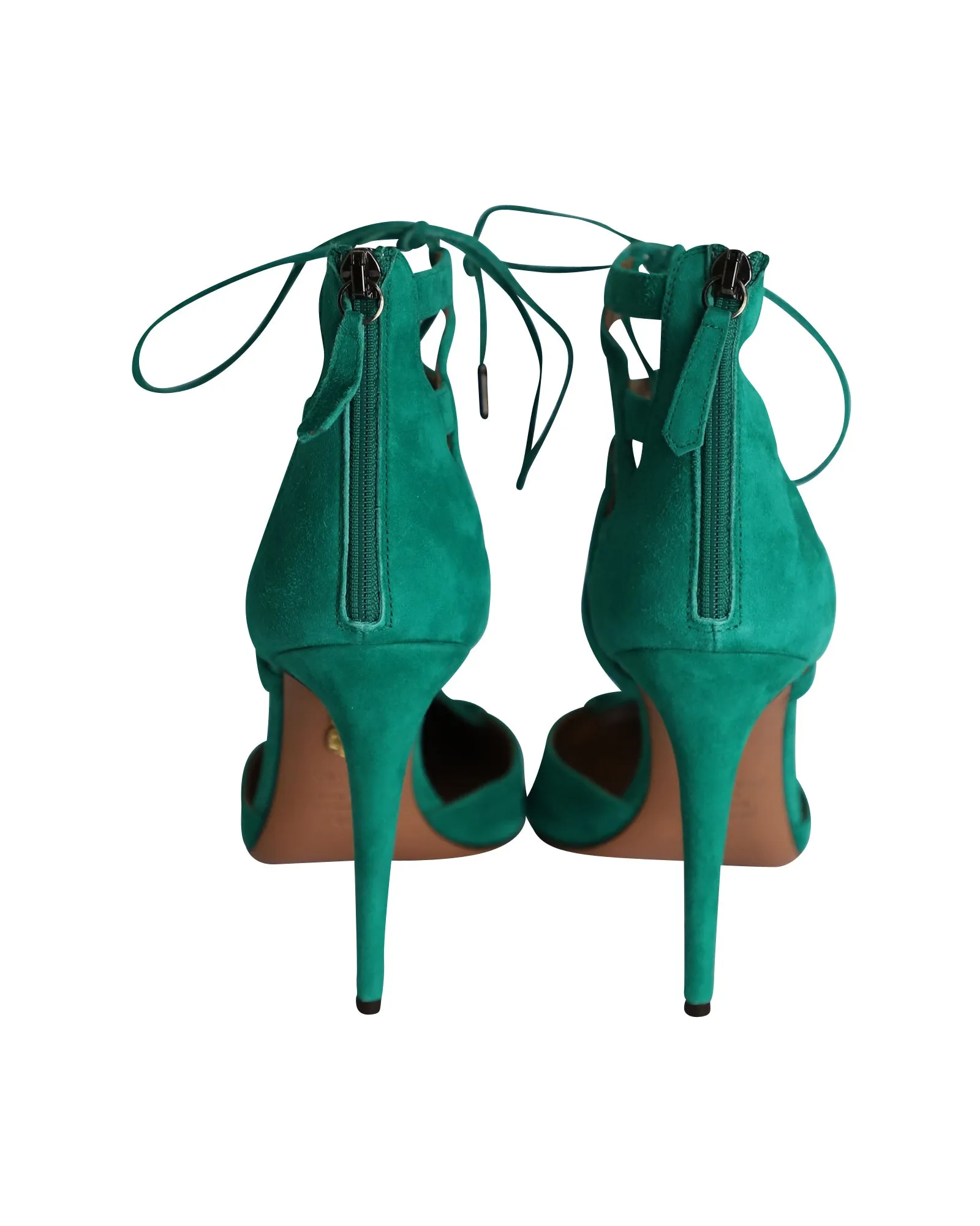 Aquazzura Belgravia Lace-Up Pumps in Green Suede
