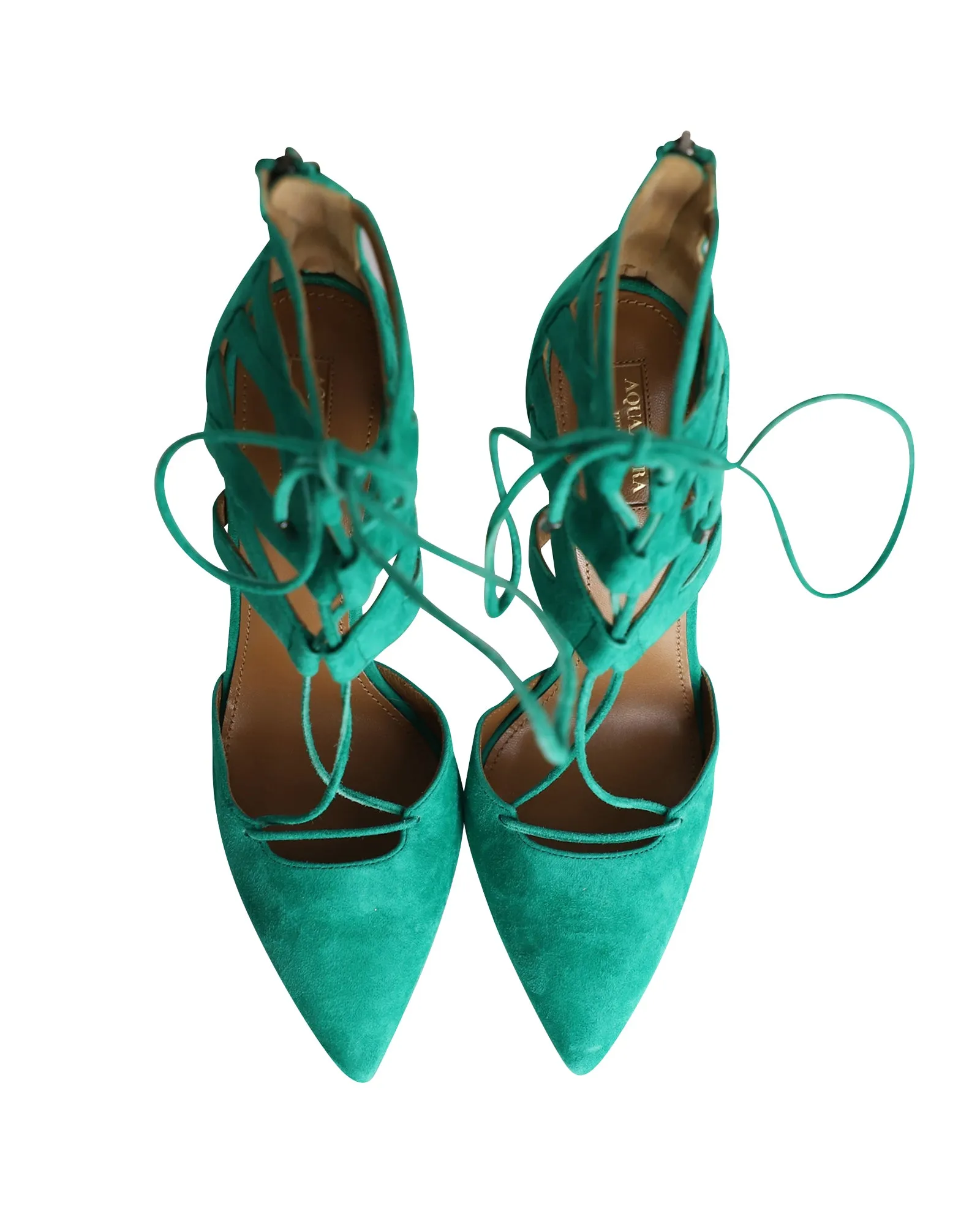 Aquazzura Belgravia Lace-Up Pumps in Green Suede
