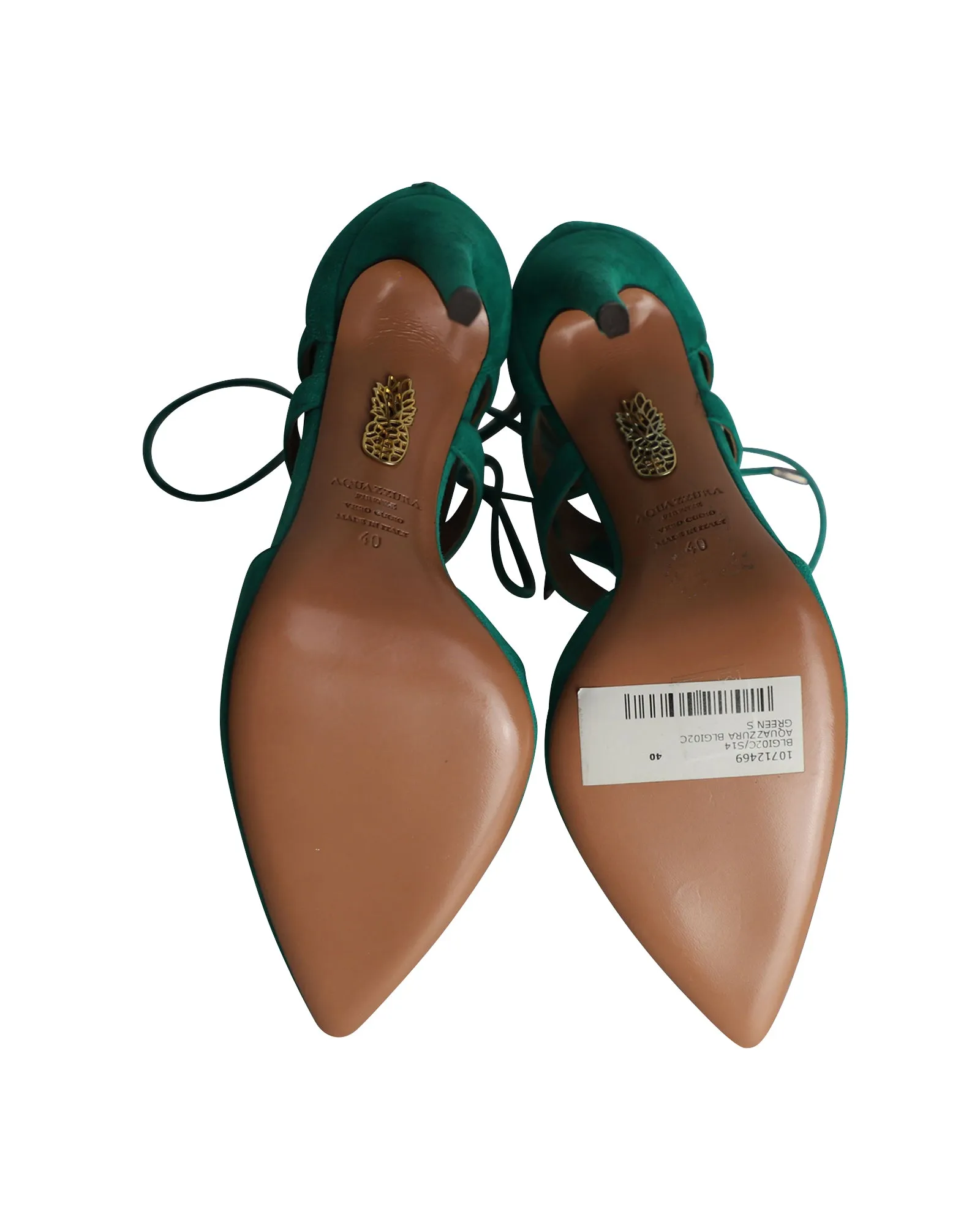 Aquazzura Belgravia Lace-Up Pumps in Green Suede