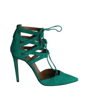 Aquazzura Belgravia Lace-Up Pumps in Green Suede