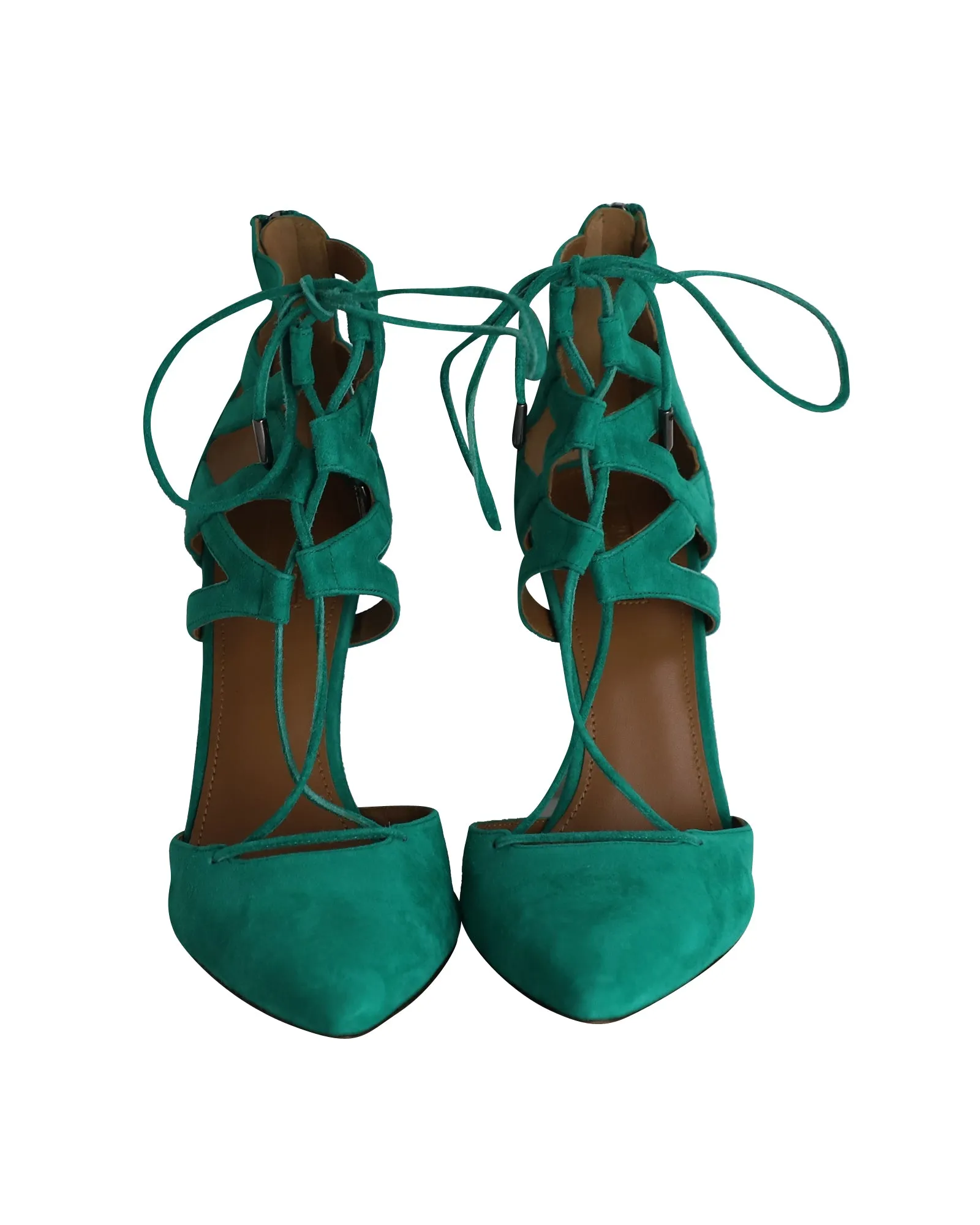 Aquazzura Belgravia Lace-Up Pumps in Green Suede