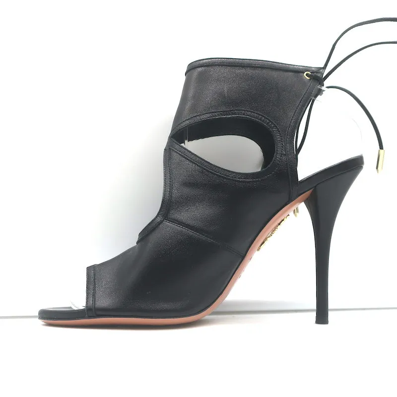 Aquazzura Sexy Thing Cutout Booties Black Leather Size 39 Open Toe Heels