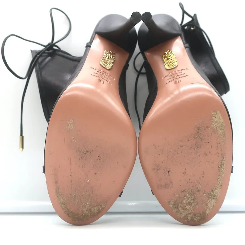 Aquazzura Sexy Thing Cutout Booties Black Leather Size 39 Open Toe Heels
