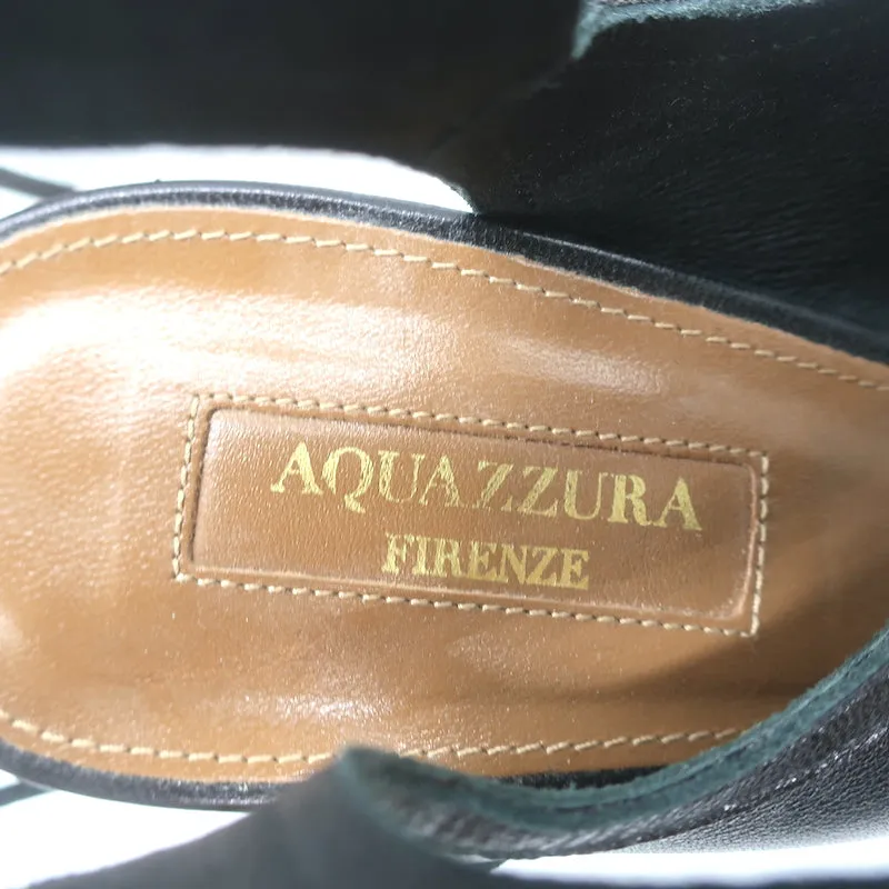 Aquazzura Sexy Thing Cutout Booties Black Leather Size 39 Open Toe Heels