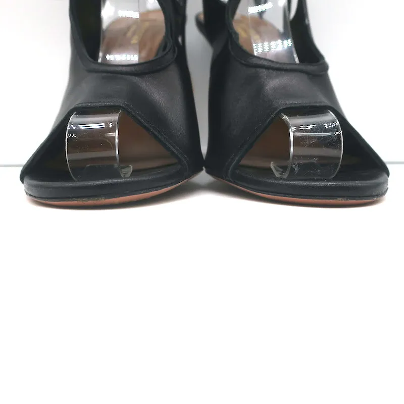 Aquazzura Sexy Thing Cutout Booties Black Leather Size 39 Open Toe Heels