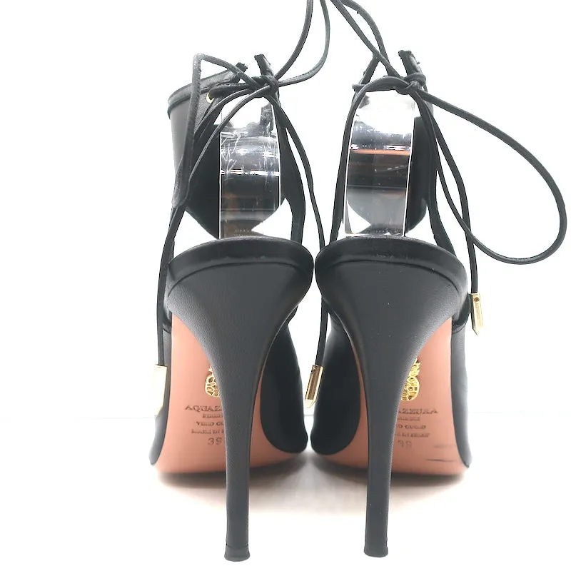 Aquazzura Sexy Thing Cutout Booties Black Leather Size 39 Open Toe Heels