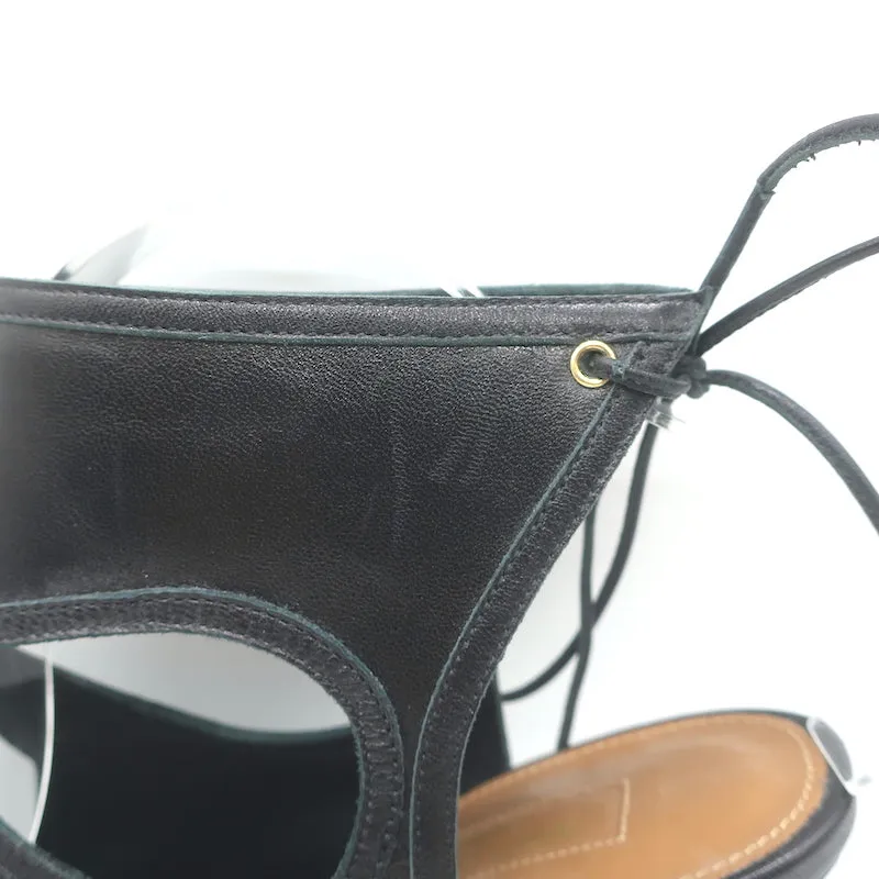 Aquazzura Sexy Thing Cutout Booties Black Leather Size 39 Open Toe Heels