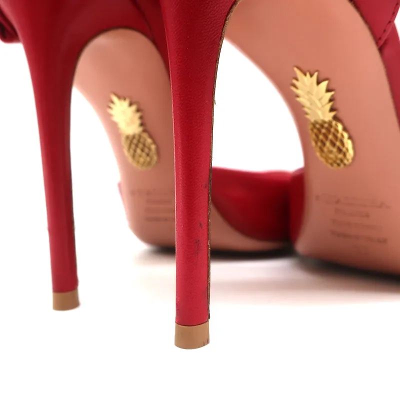Aquazzura Versailles d'Orsay Bow Pumps Red Leather Size 37 Peep Toe Heels