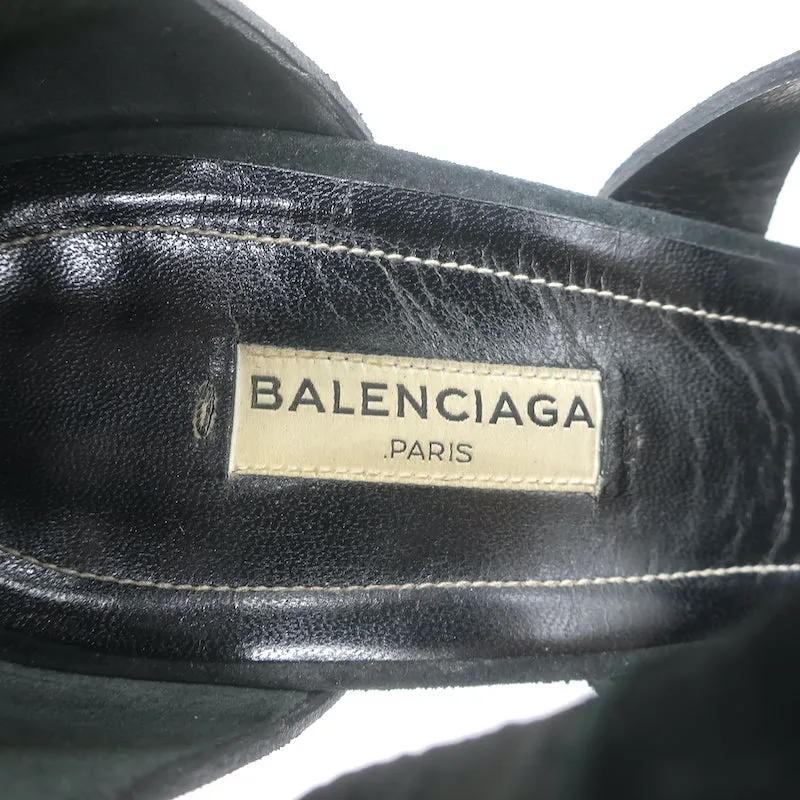 Balenciaga Espadrille Wedge Sandals Black Suede Size 41 Buckle-Strap Heels