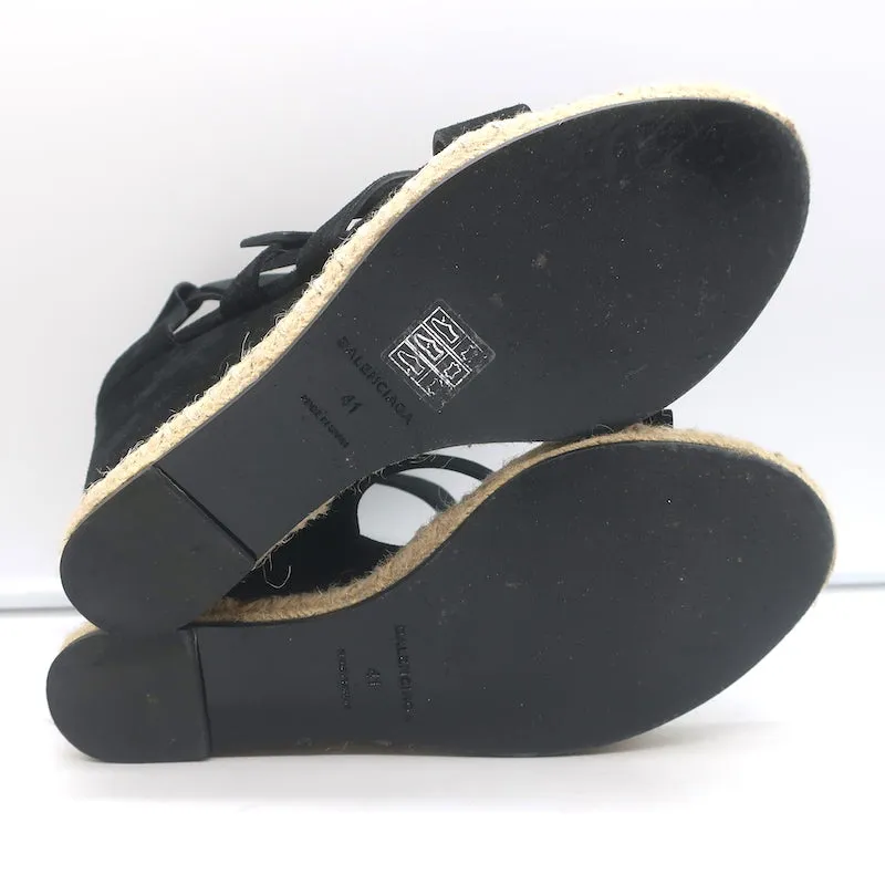 Balenciaga Espadrille Wedge Sandals Black Suede Size 41 Buckle-Strap Heels