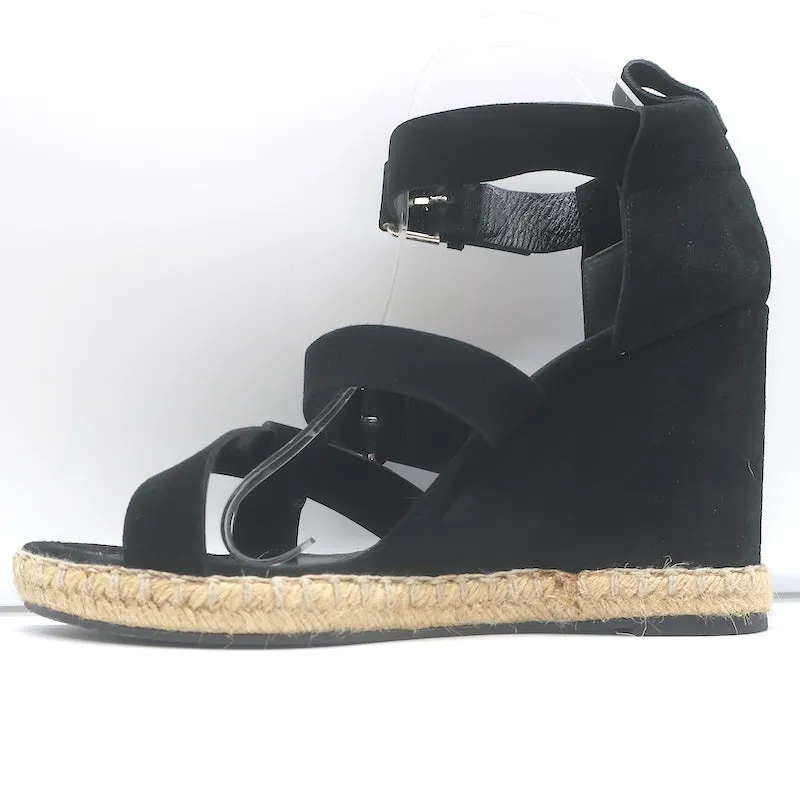 Balenciaga Espadrille Wedge Sandals Black Suede Size 41 Buckle-Strap Heels