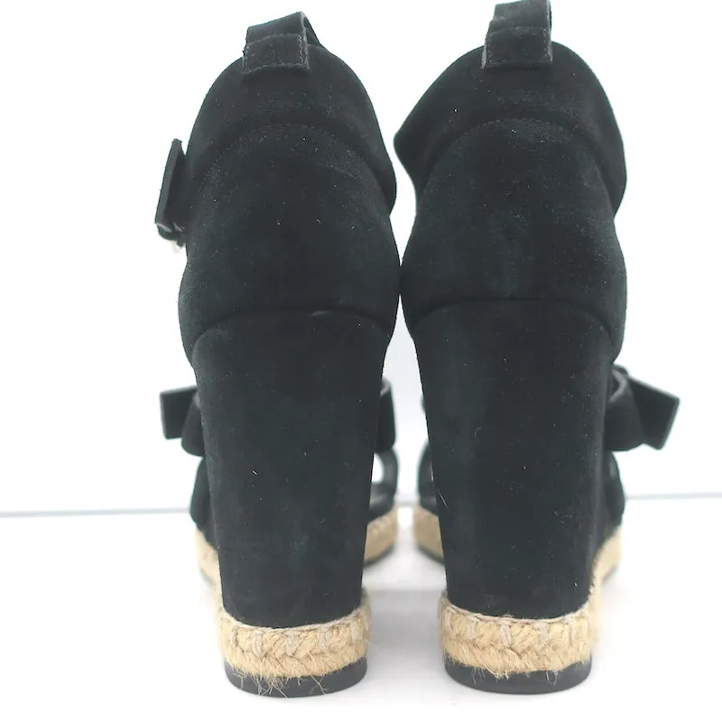 Balenciaga Espadrille Wedge Sandals Black Suede Size 41 Buckle-Strap Heels