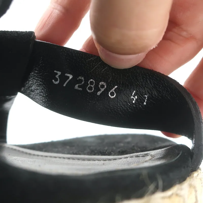 Balenciaga Espadrille Wedge Sandals Black Suede Size 41 Buckle-Strap Heels