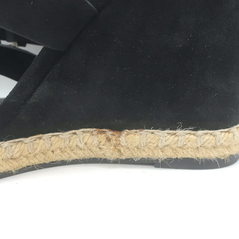 Balenciaga Espadrille Wedge Sandals Black Suede Size 41 Buckle-Strap Heels