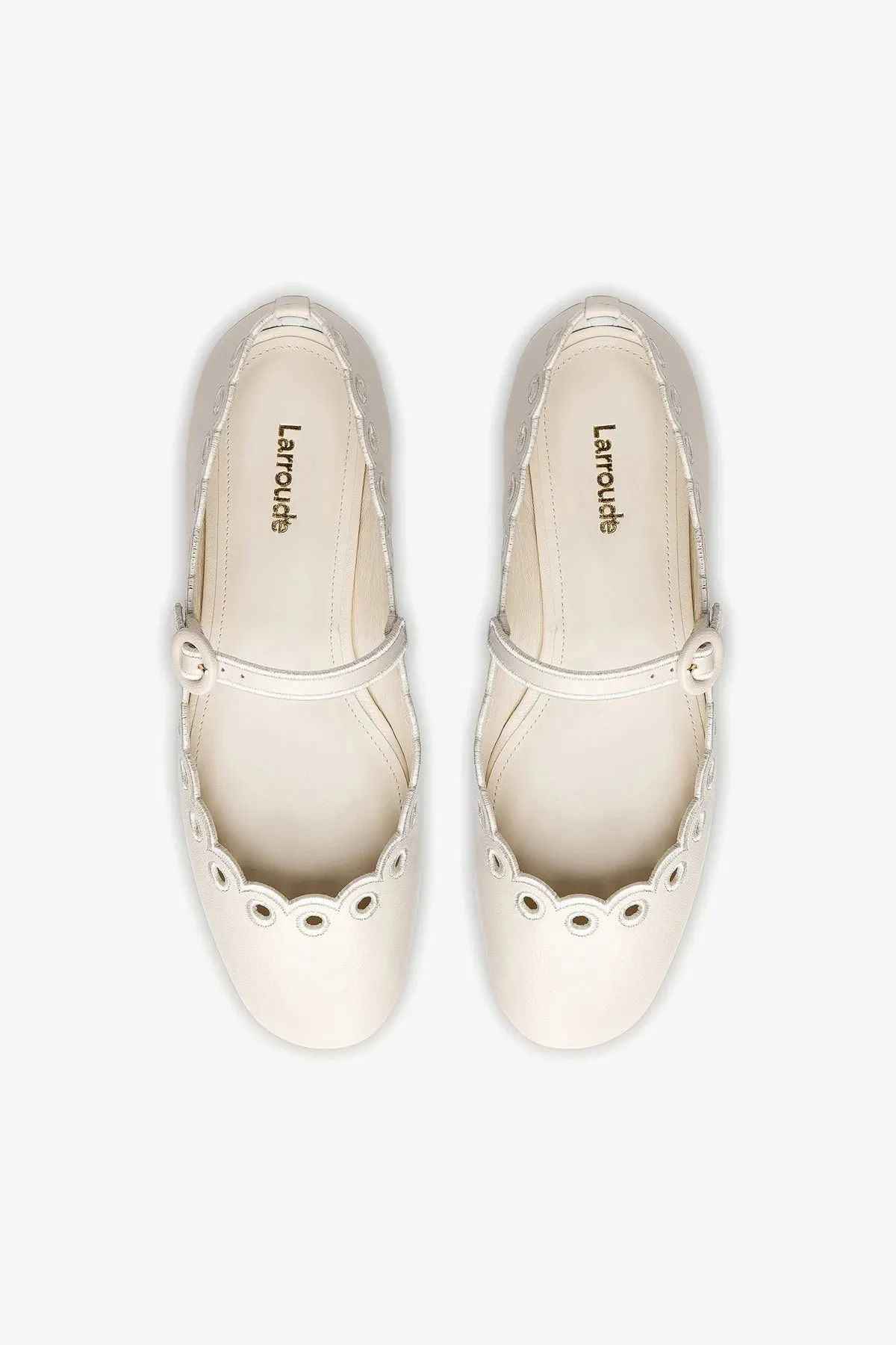 Blair Broderie Ballet Flat In Ivory Leather