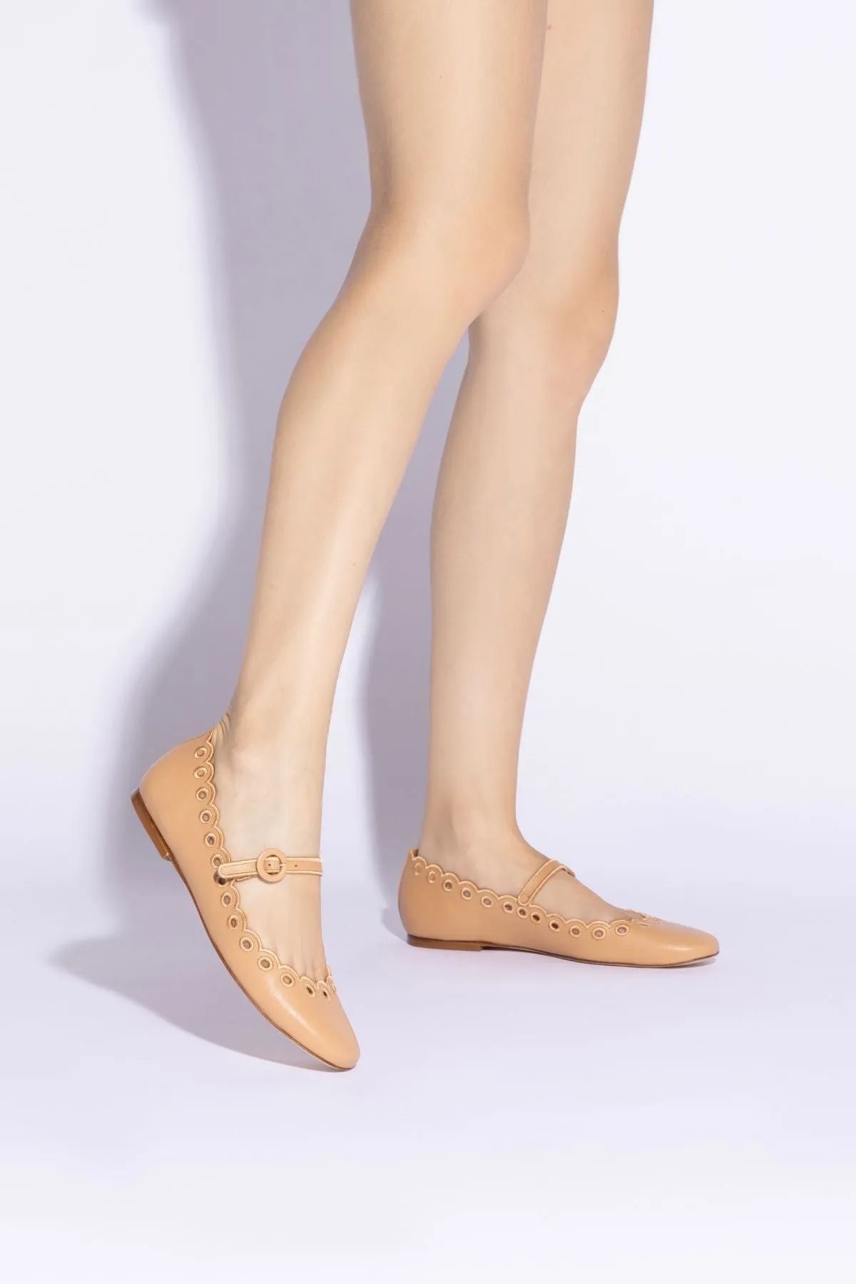 Blair Broderie Ballet Flat In Tan Leather
