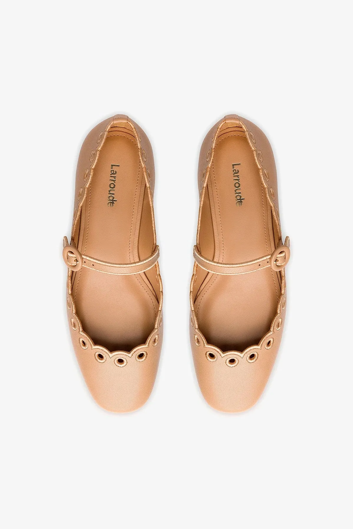Blair Broderie Ballet Flat In Tan Leather