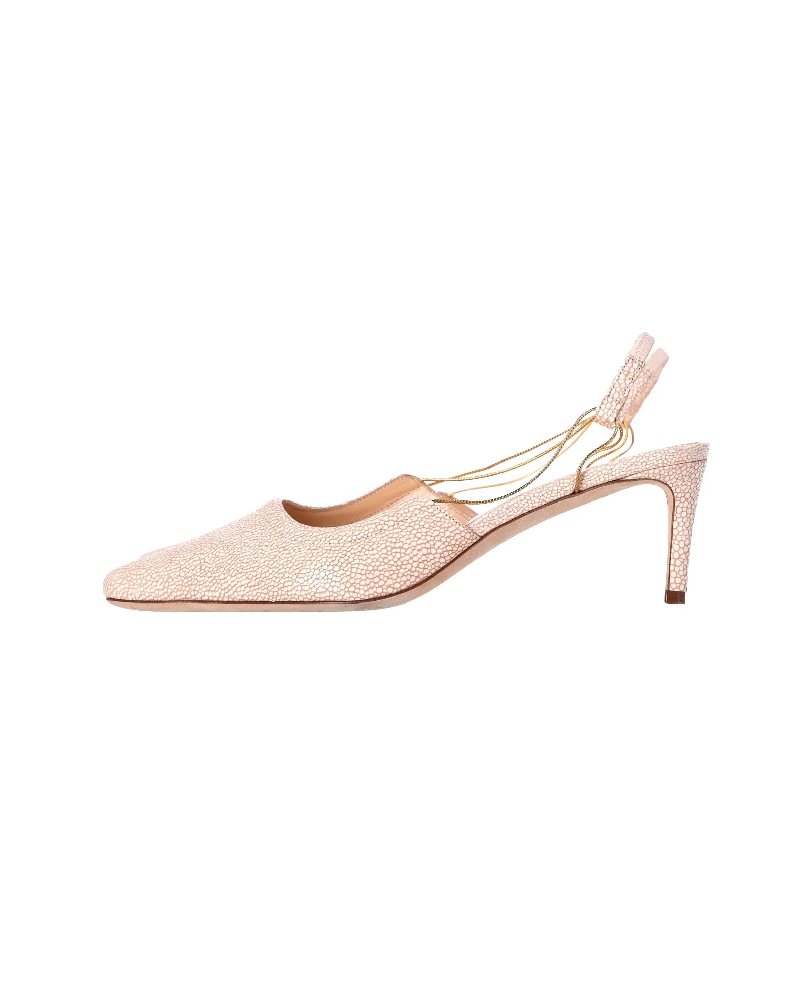 By Far Gabriella Stingray-Effect Slingback Pumps in Beige Leather