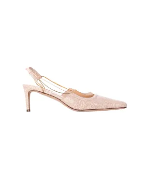 By Far Gabriella Stingray-Effect Slingback Pumps in Beige Leather