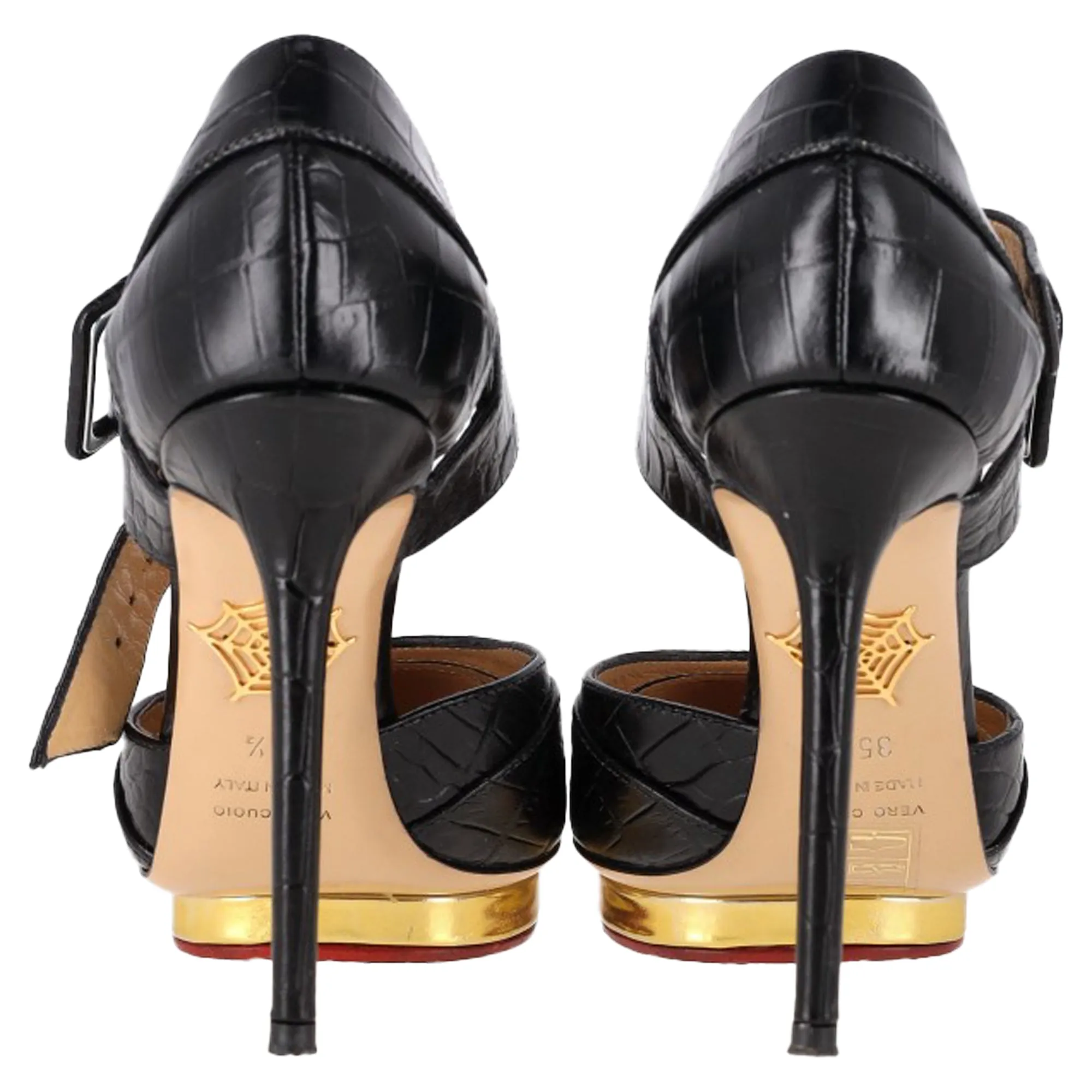 Charlotte Olympia Divia Embossed Platform Pumps in Black Leather