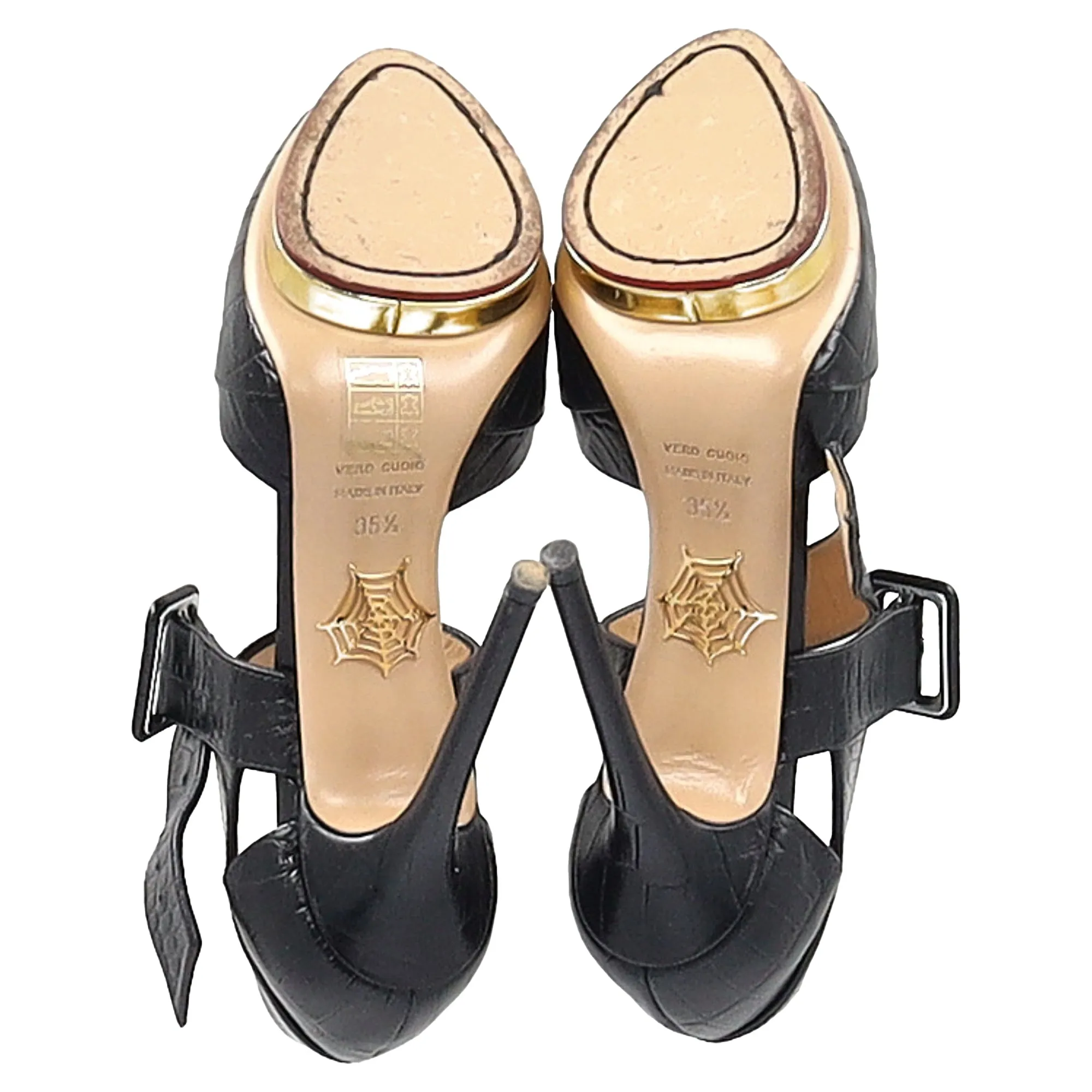 Charlotte Olympia Divia Embossed Platform Pumps in Black Leather