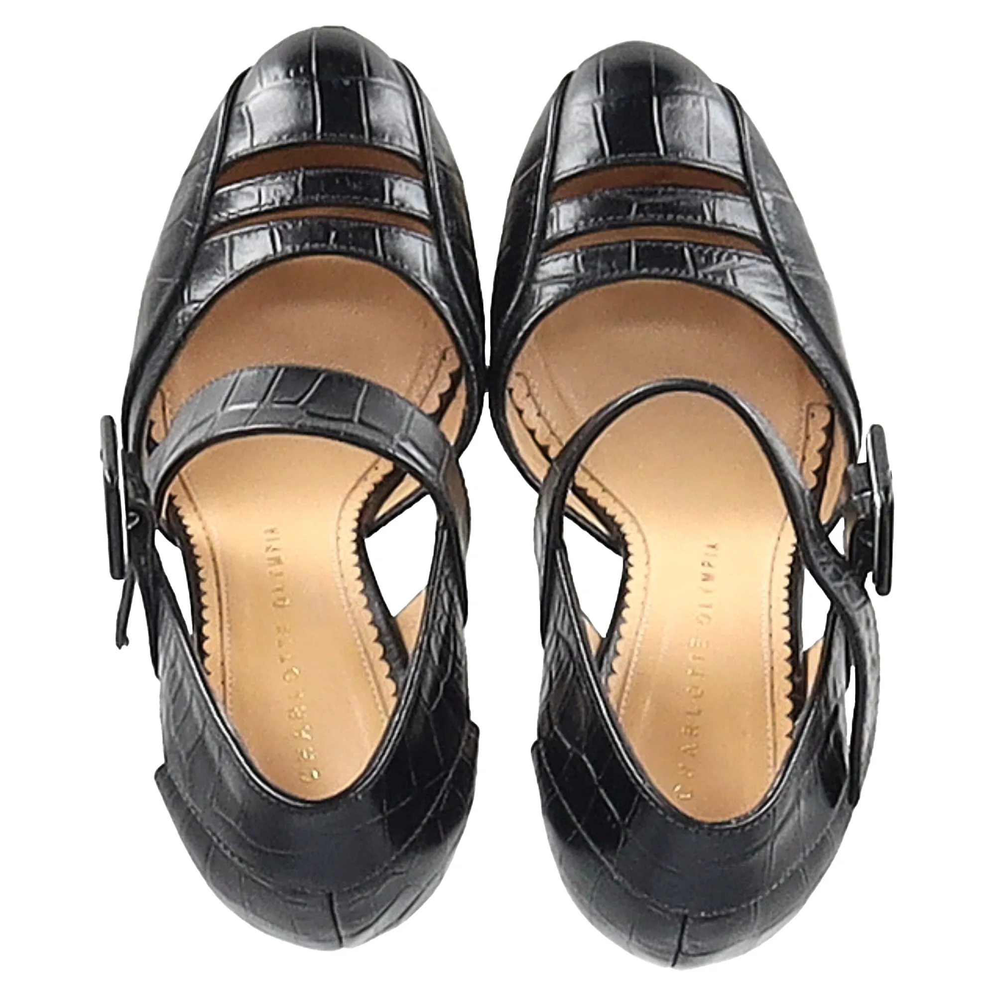 Charlotte Olympia Divia Embossed Platform Pumps in Black Leather