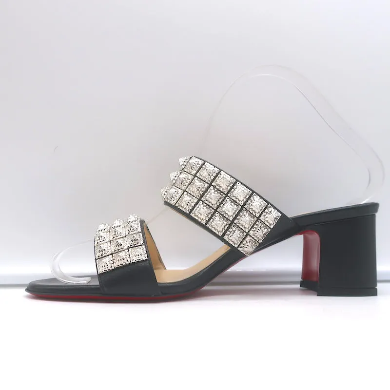 Christian Louboutin Myriadiam Studded Slide Sandals Black Leather Size 38.5 NEW