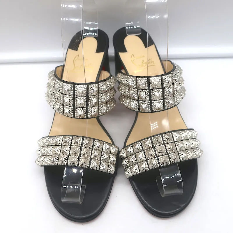 Christian Louboutin Myriadiam Studded Slide Sandals Black Leather Size 38.5 NEW