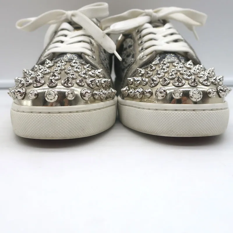 Christian Louboutin Vieira Spike Sneakers Gold Metallic Leopard Print Size 37.5