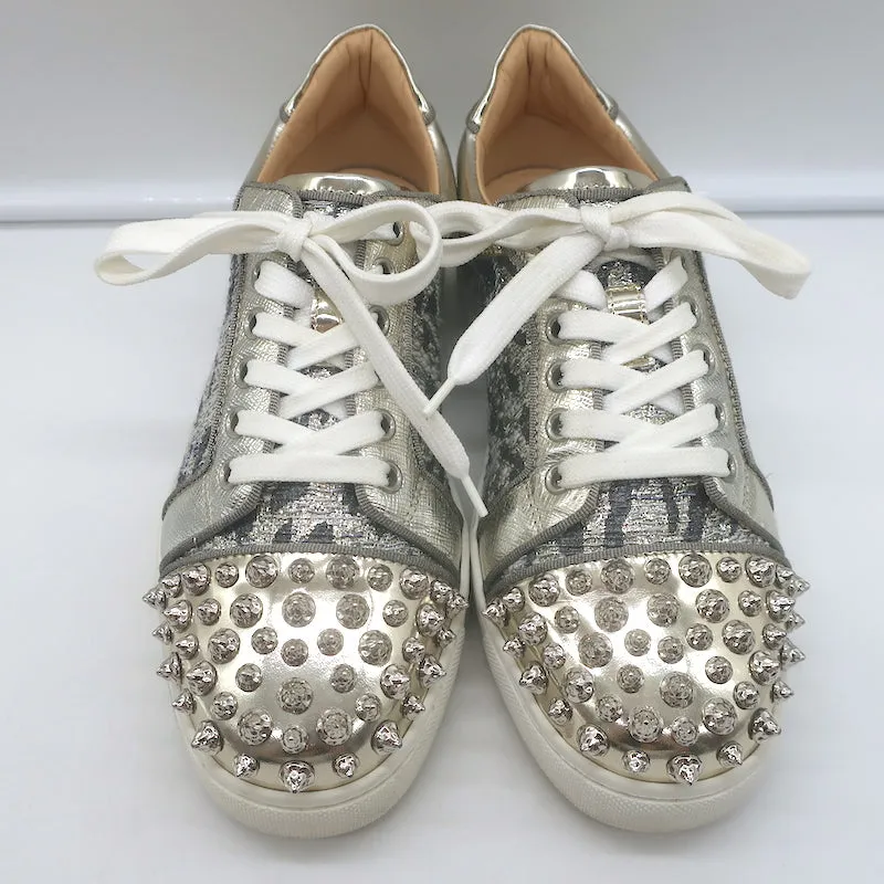 Christian Louboutin Vieira Spike Sneakers Gold Metallic Leopard Print Size 37.5