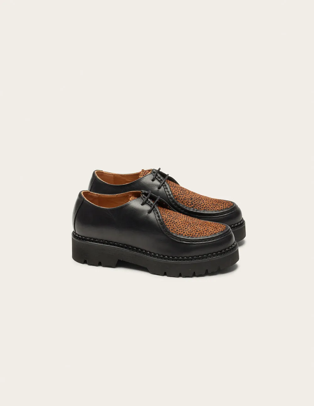 Derbies Deborah - Black leather and pony