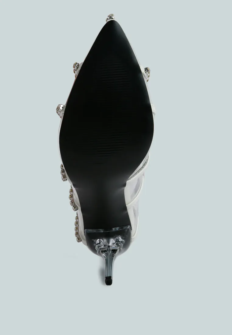 diamante clear high heel cage faux leathermps