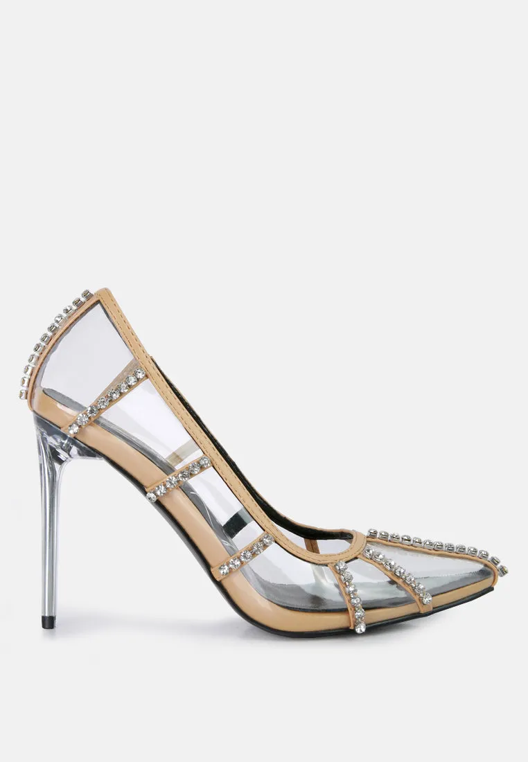 diamante clear high heel cage faux leathermps
