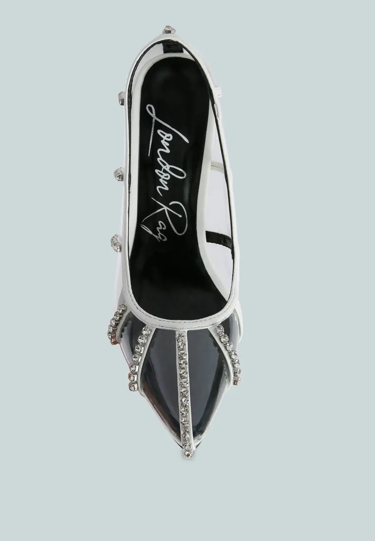 diamante clear high heel cage faux leathermps