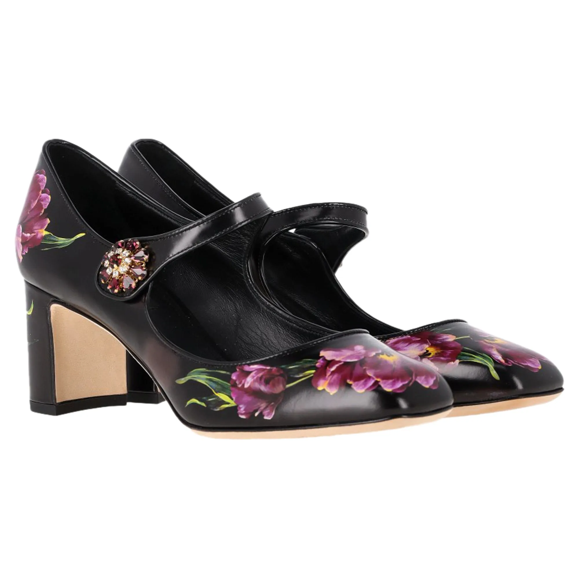 Dolce & Gabbana Floral Printed Mary Jane Pumps in Multicolor Leather