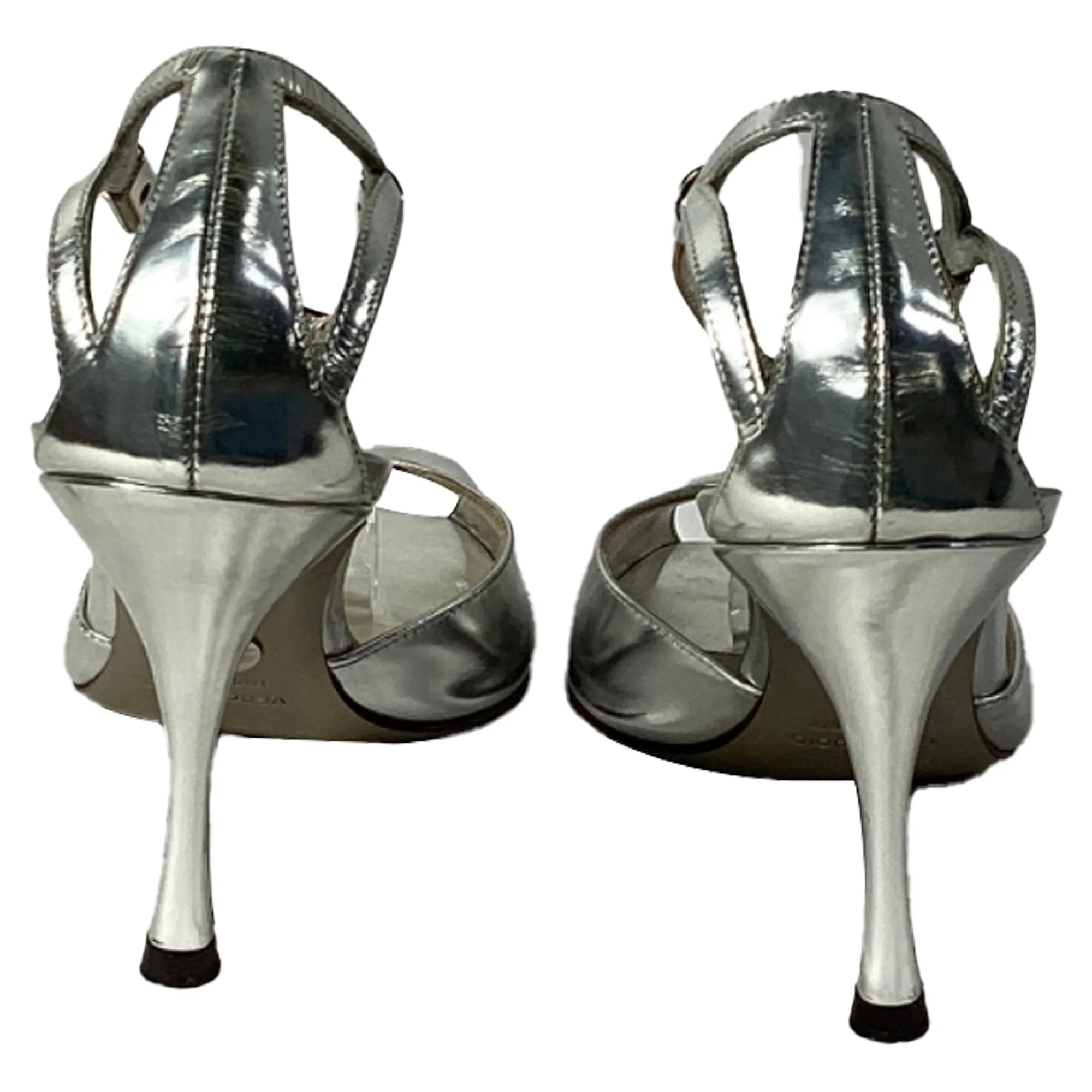 Dolce & Gabbana Peep-Toe Ankle Strap Pumps in Silver Leather