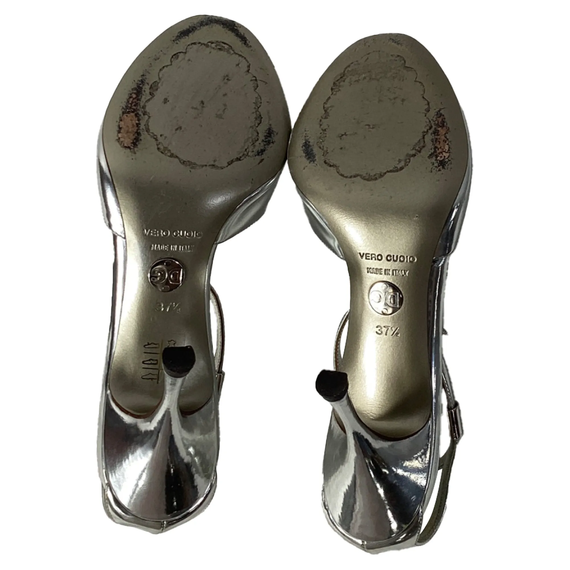 Dolce & Gabbana Peep-Toe Ankle Strap Pumps in Silver Leather