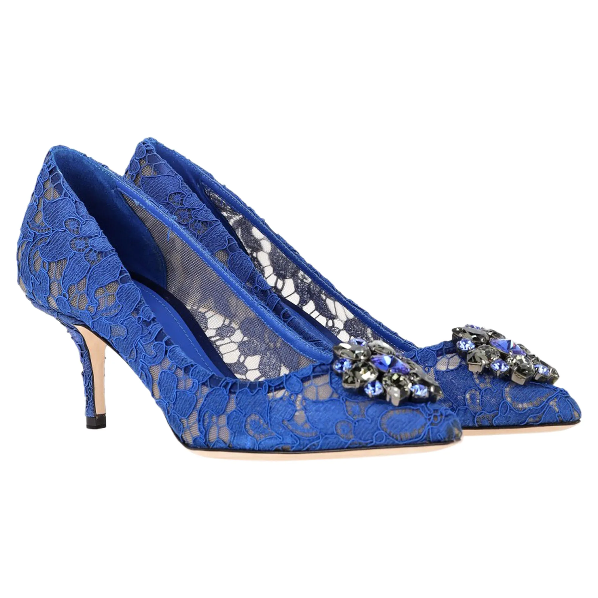 Dolce & Gabbana Rainbow Lace Pumps in Blue Silk